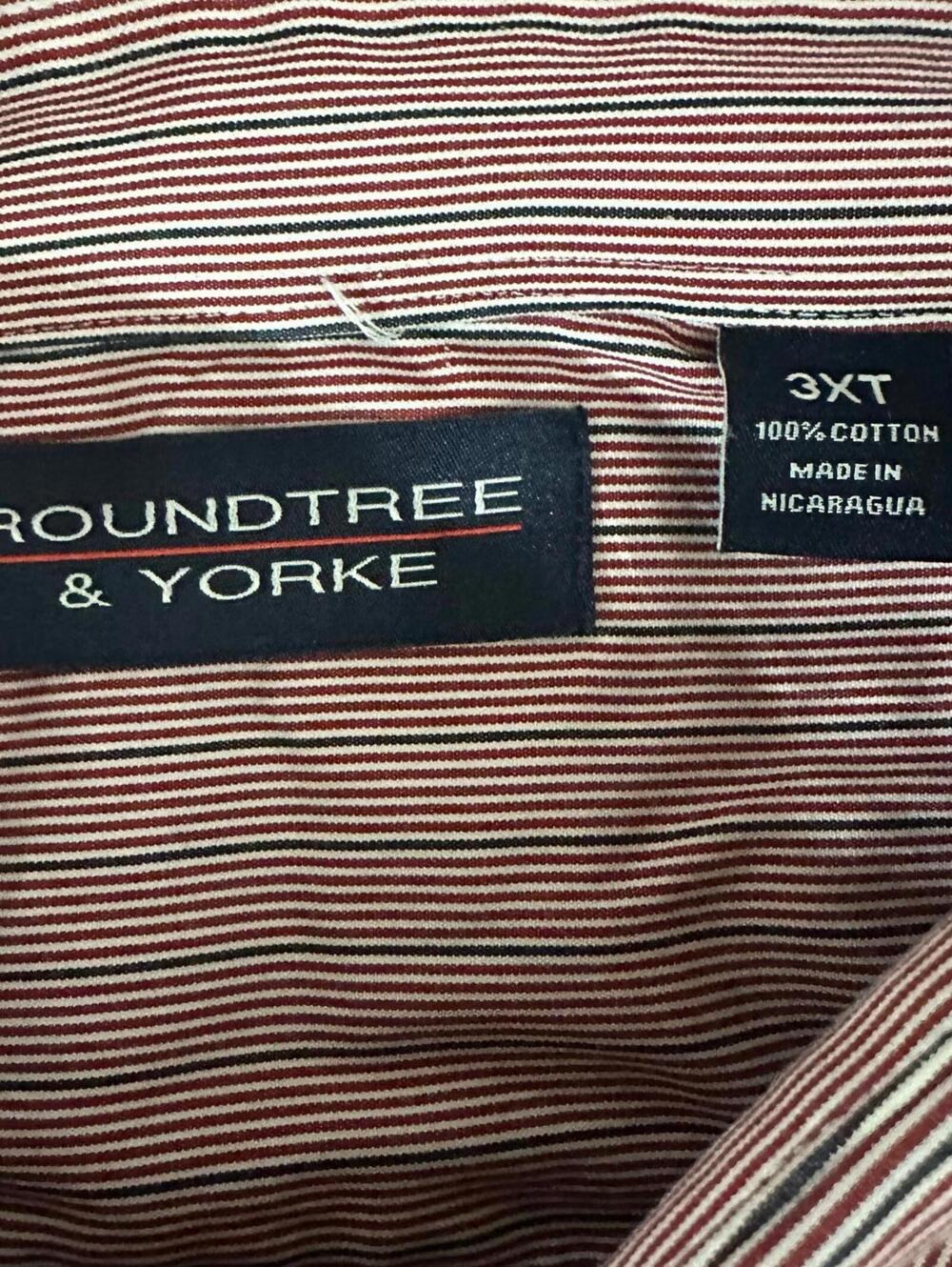 Roundtree & Yorke Men's  Button-Down Long Sleeve Burgundy Stripe Shirt - 3XT - Picture 2 of 7